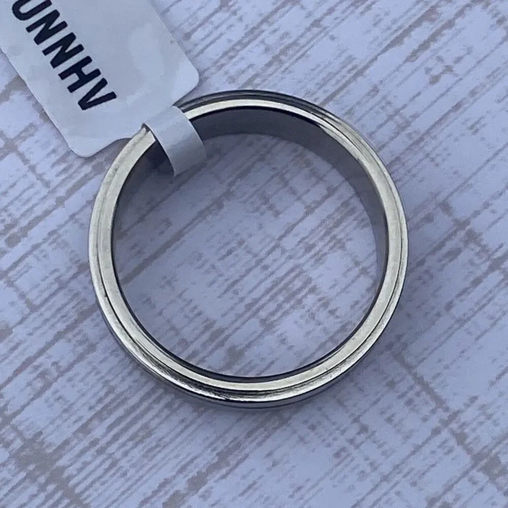 Men’s Spinner Ring Size 11 Stainless Steel Fidget Band Silver w/ Black Wave